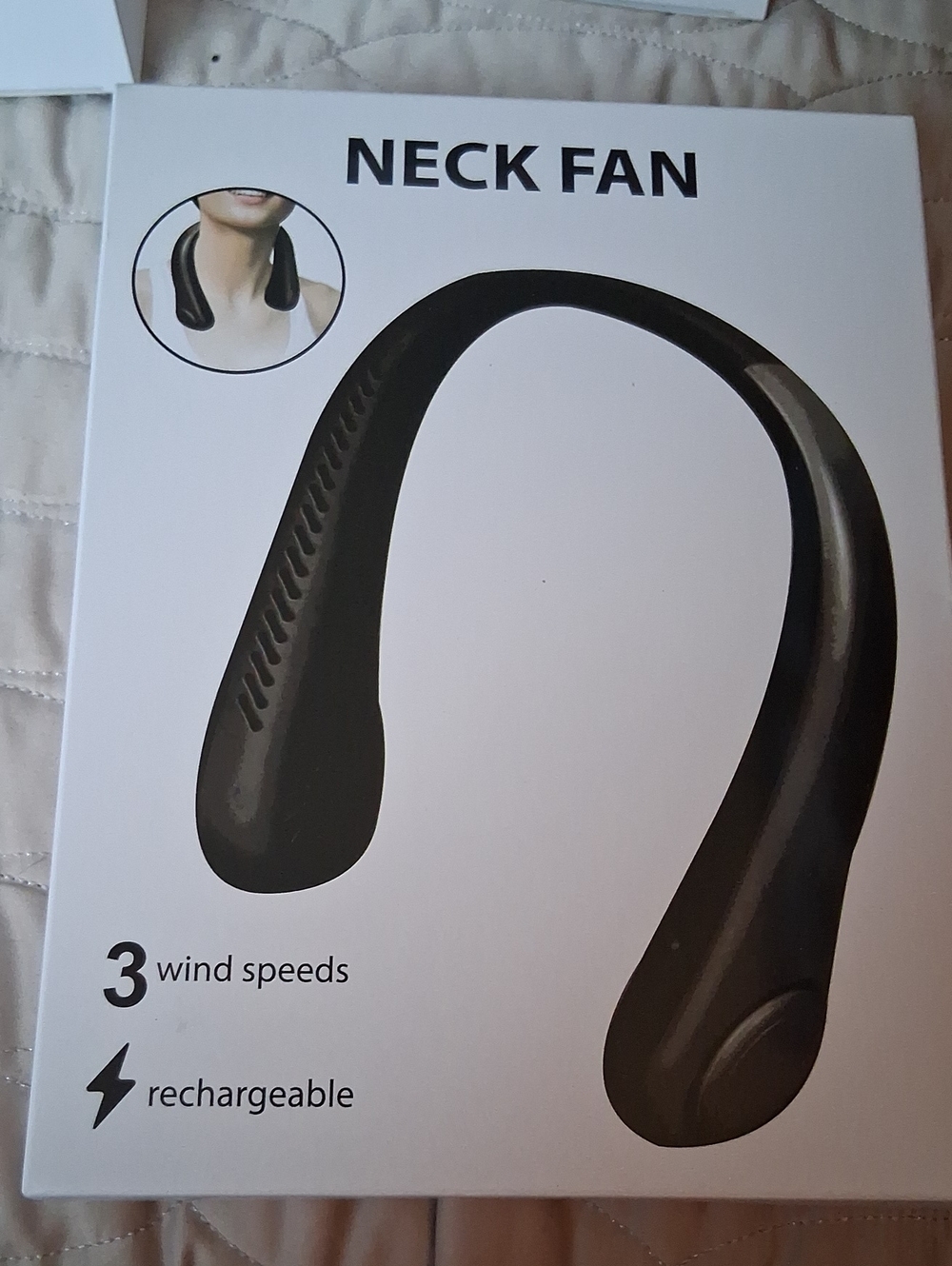 Black Rechargeable Neck Fan - Hands-Free Personal Cooling